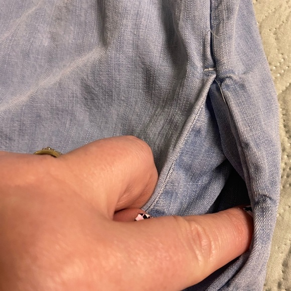 Eddie Bauer Shirt Dress Size 8 Chambray Tencel Pockets Long Or Roll Sleeves - Picture 5 of 10